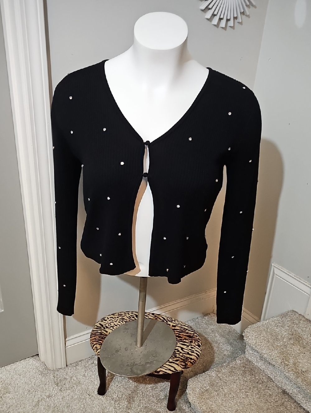 No Boundaries Black Ribbed Knit Top with Rhinestone Detail
